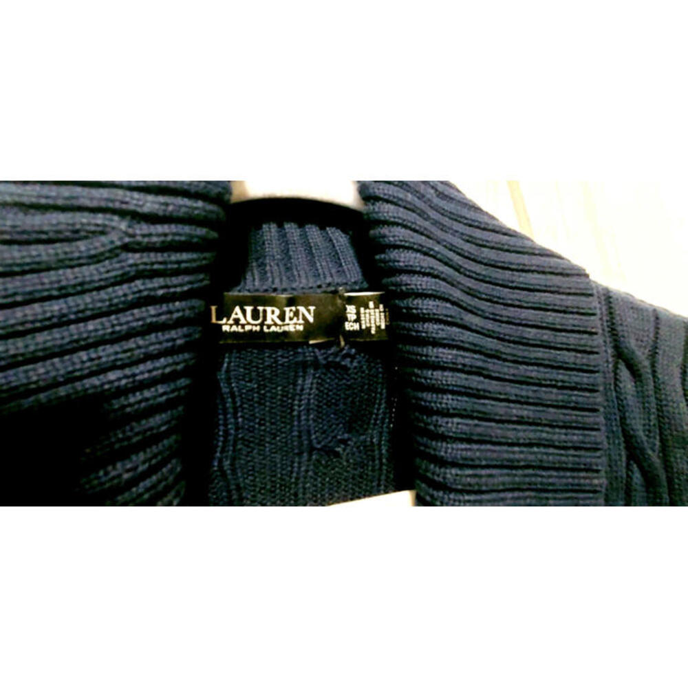 Lauren Ralph Lauren Cable Knit Buckled Cardigan Sweater Navy Blue Women’s XS - Picture 4 of 6